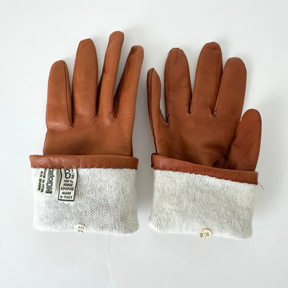 Astor One Soft Leather Gloves Cognac Brown Size 6.5